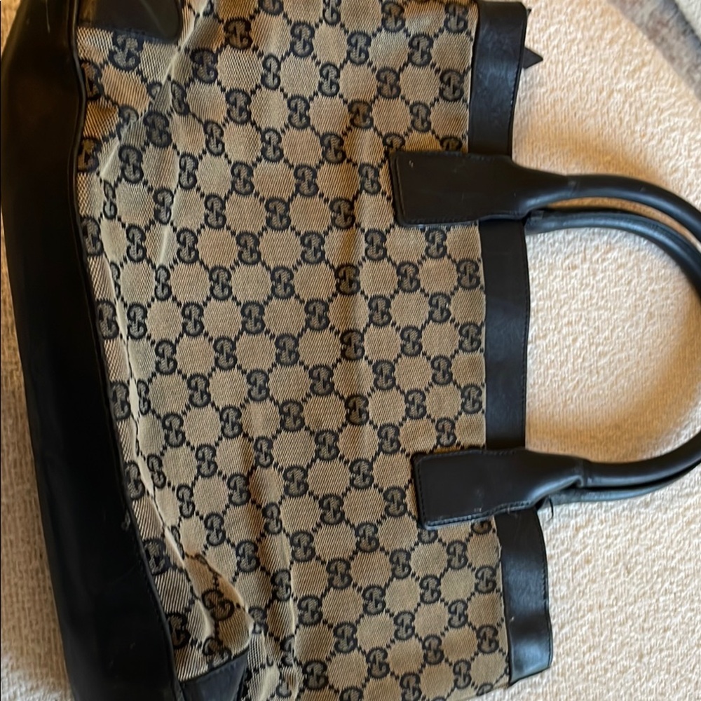 Gucci Monogram Canvas Tote Bag - Black and Tan